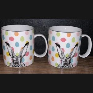 Set of 2 Make Space Rabbit Coffee Mugs Multi-Color Polka Dot Eggs Spring Easter